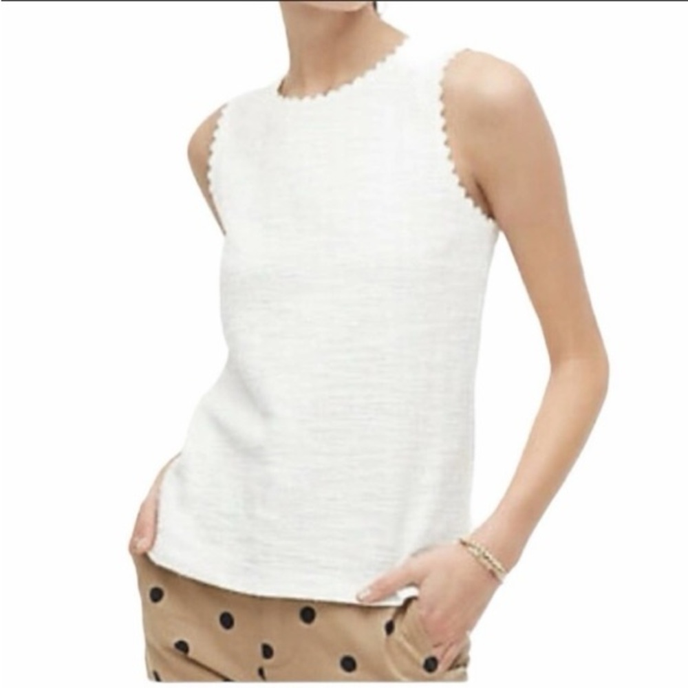 J. Crew Factory Textured tank top with scallop trim Ivory Small NWOT (B)